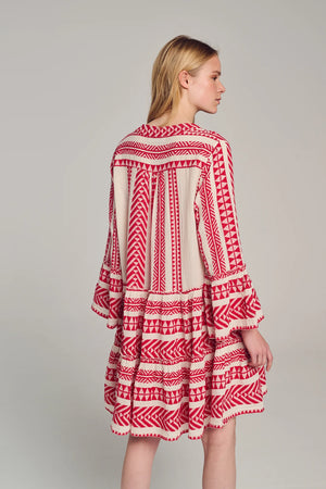 Short Ella Dress in Red/Off White