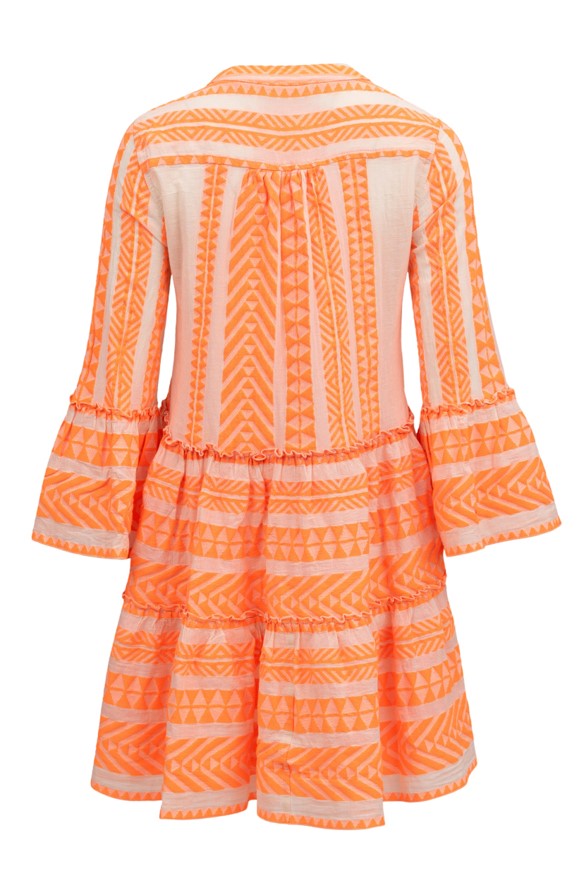 Short Ella Dress in Neon Orange/Off White