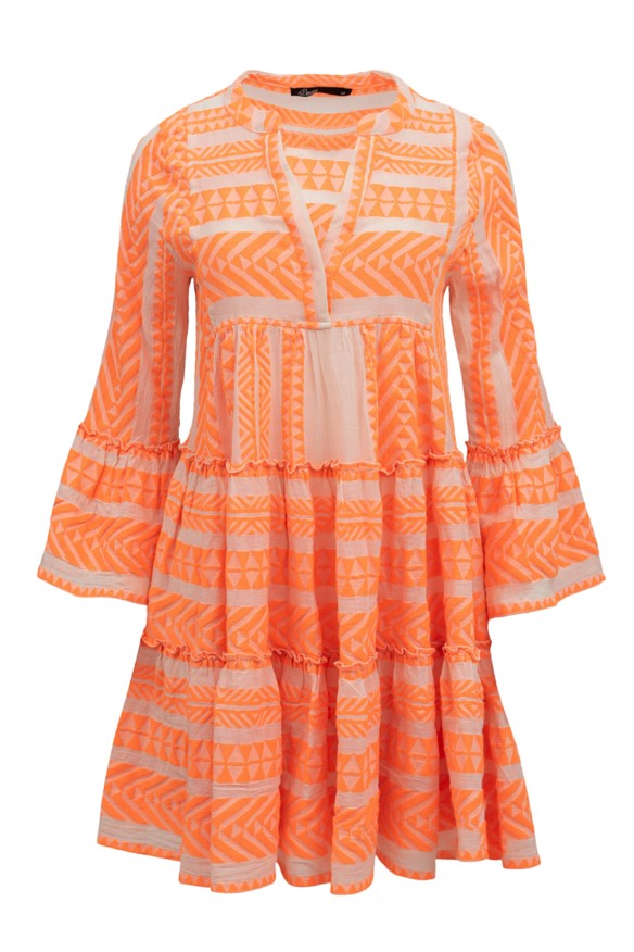 Short Ella Dress in Neon Orange/Off White