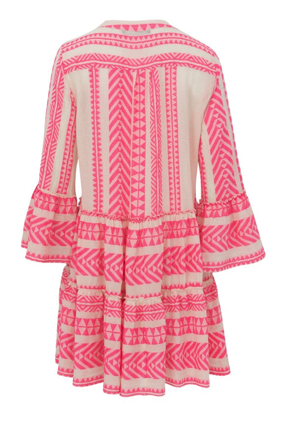 Short Ella Dress in Neon Pink/Off White