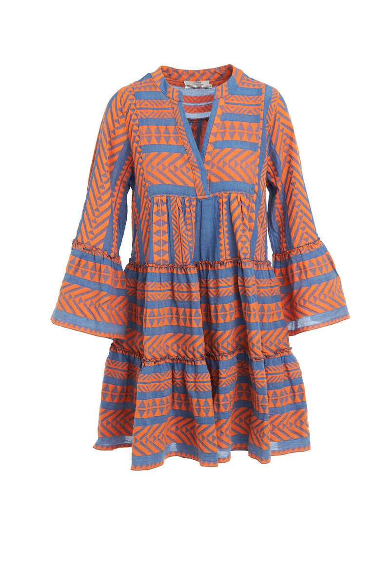 Short Ella Dress in Neon Orange/Blue