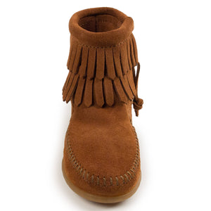 Kid's Suede Double Fringe Side Zip Bootie Boot in Brown