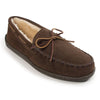 Men's Cozy Suede Faux Fur Lined Hardsole Moccasin Slipper in Chocolate