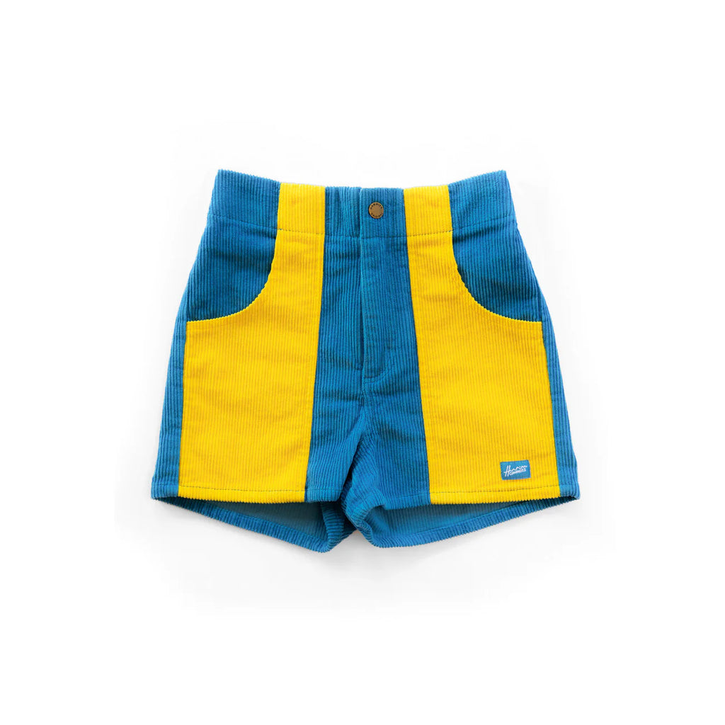 Corduroy Two Tone Shorts in Blue/Gold