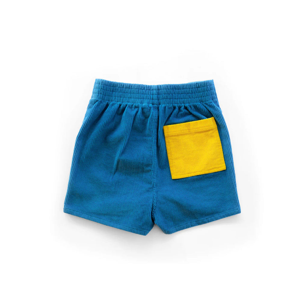 Corduroy Two Tone Shorts in Blue/Gold