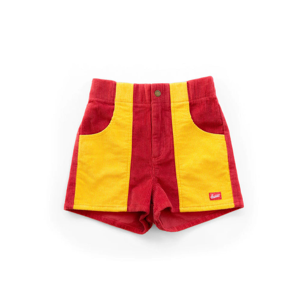 Corduroy Two Tone Shorts in Cardinal/Gold