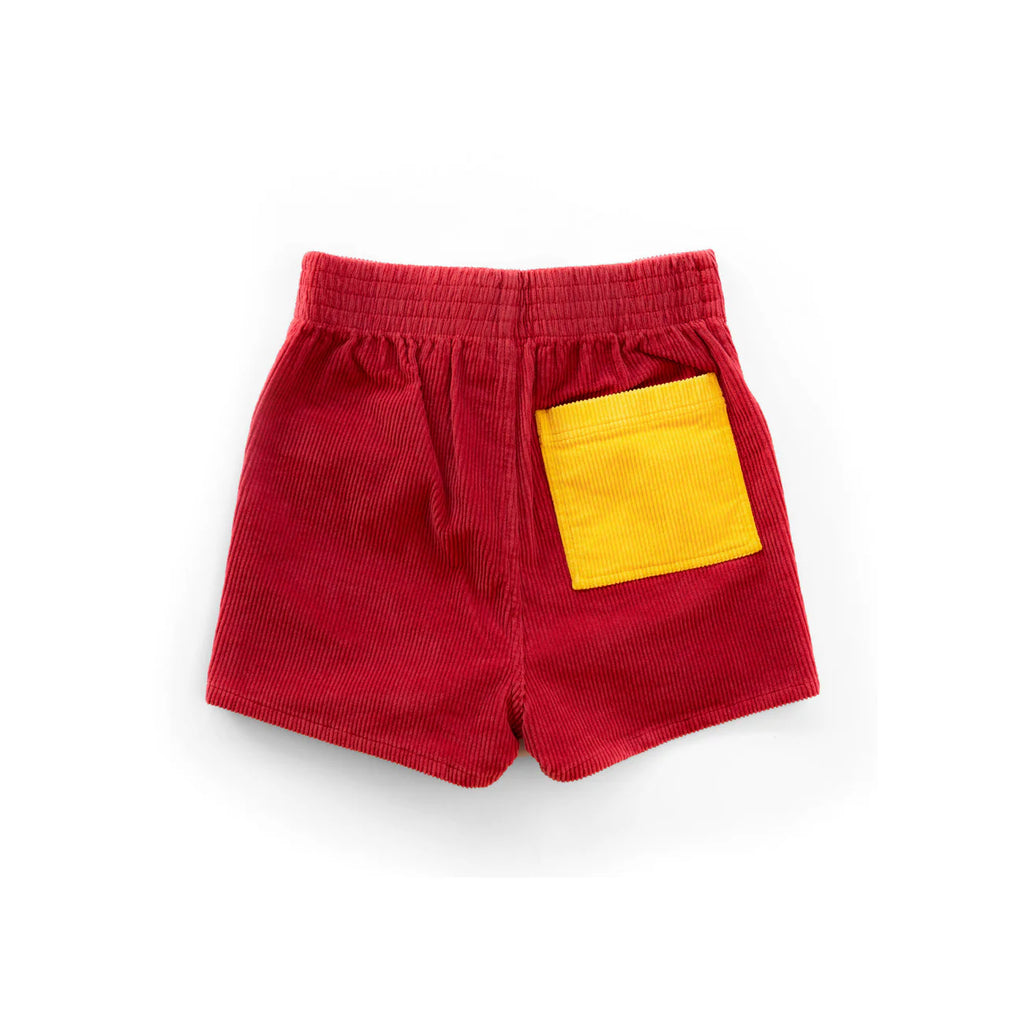 Corduroy Two Tone Shorts in Cardinal/Gold