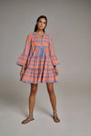 Short Ella Dress in Neon Orange/Blue