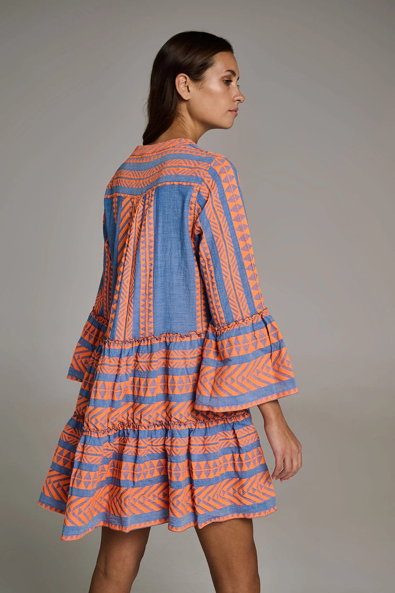 Short Ella Dress in Neon Orange/Blue