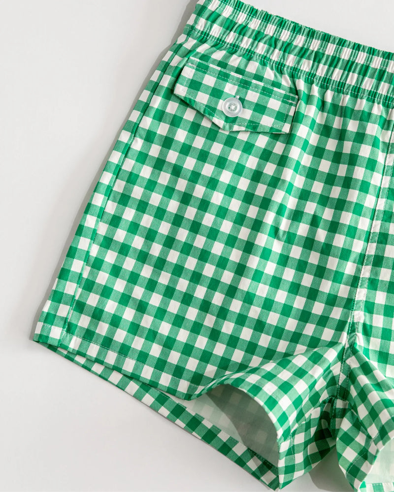 Gingham Cabana Swim Trunk in Green (Unisex)