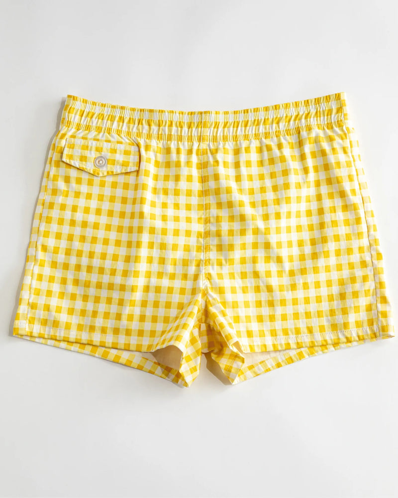 Gingham Cabana Swim Trunk in Yellow (Unisex)