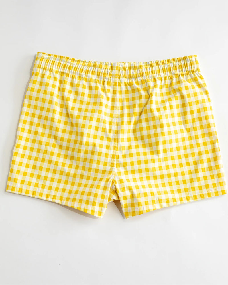 Gingham Cabana Swim Trunk in Yellow (Unisex)