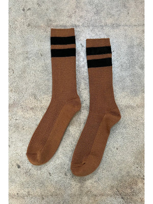 Grandpa Varsity Socks in Tawny/Black Stripe